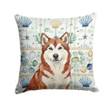 Red and White Alaskan Malamute Coastal Sea Glass Decorative Throw Pillow 14x14 Indoor Outdoor Accent Cushion, Fabric Cover with Insert for Sofa, Bed, Porch & Living Room