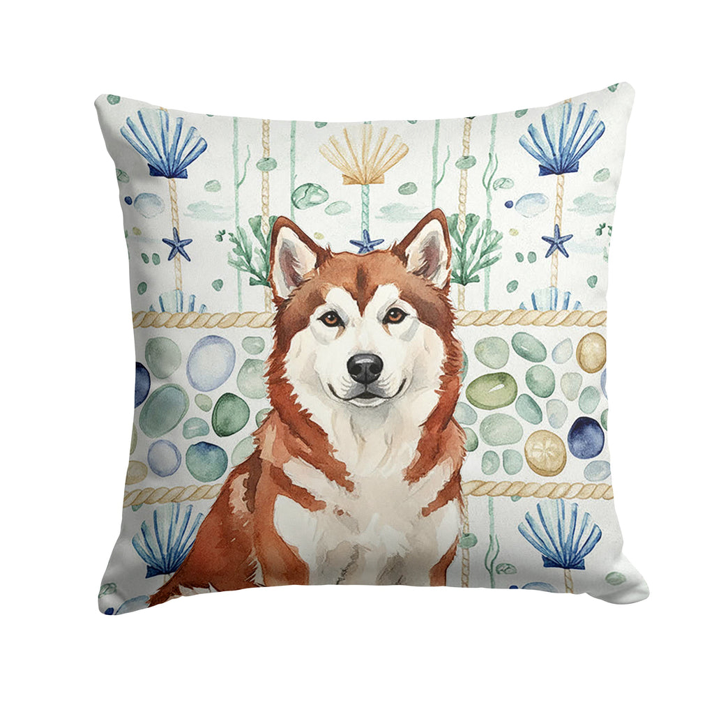 Red and White Alaskan Malamute Coastal Sea Glass Decorative Throw Pillow 18x18 Indoor Outdoor Accent Cushion, Fabric Cover with Insert for Sofa, Bed, Porch & Living Room