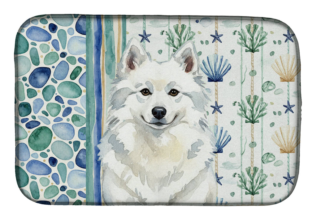 American Eskimo Coastal Sea Glass Dish Drying Mat Absorbent Dish Drying Mat Pad for Kitchen Counter Dish Drainer Mat for Countertop, 14 x 21", Multicolor