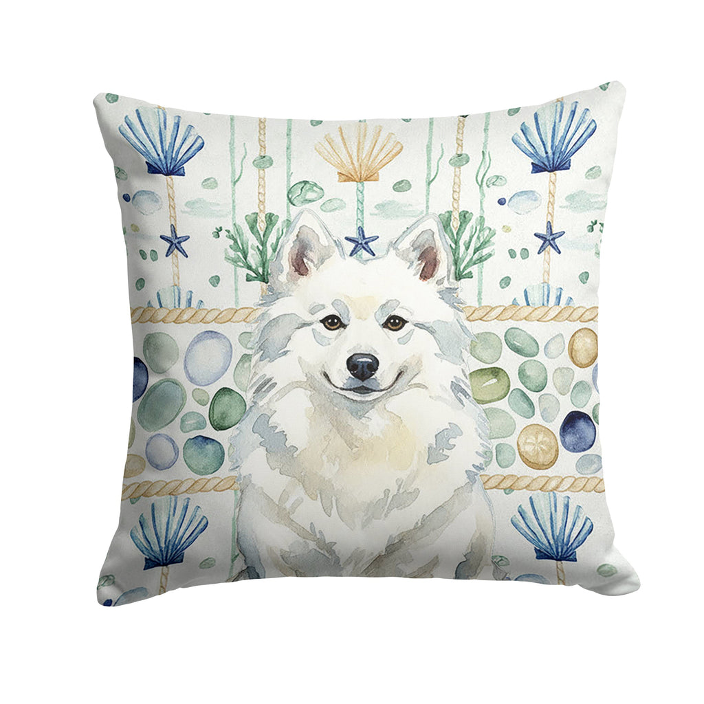 American Eskimo Coastal Sea Glass Decorative Throw Pillow 18x18 Indoor Outdoor Accent Cushion, Fabric Cover with Insert for Sofa, Bed, Porch & Living Room