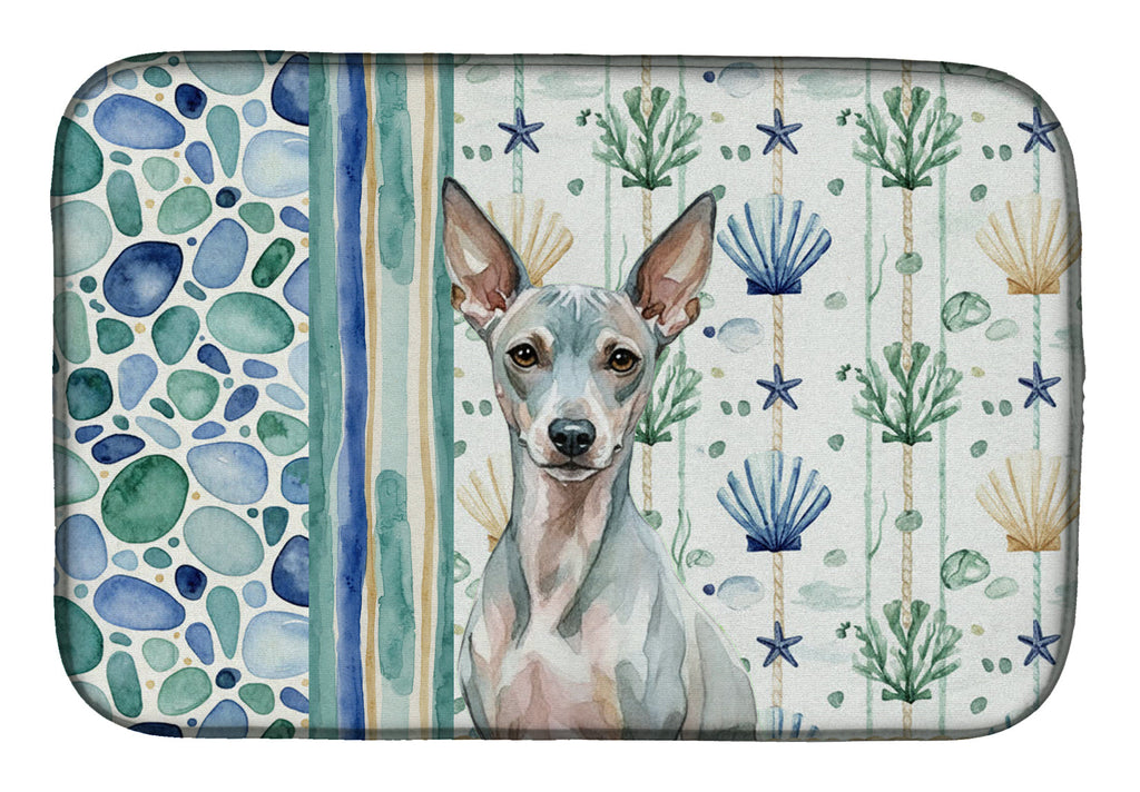 American Hairless Terrier Coastal Sea Glass Dish Drying Mat Absorbent Dish Drying Mat Pad for Kitchen Counter Dish Drainer Mat for Countertop, 14 x 21", Multicolor