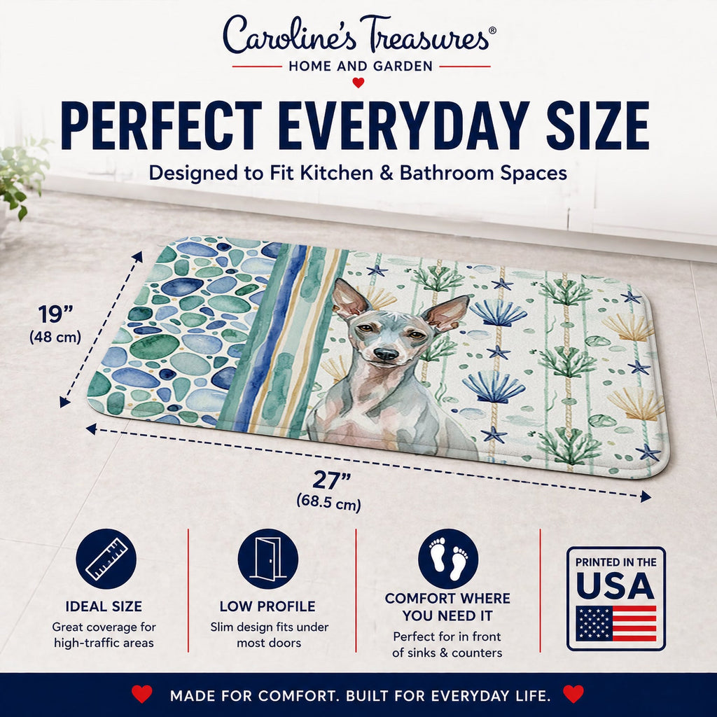 American Hairless Terrier Coastal Sea Glass Memory Foam Kitchen Mat Machine Washable Anti-Fatigue Cushion Comfort Bath or Kitchen Rug