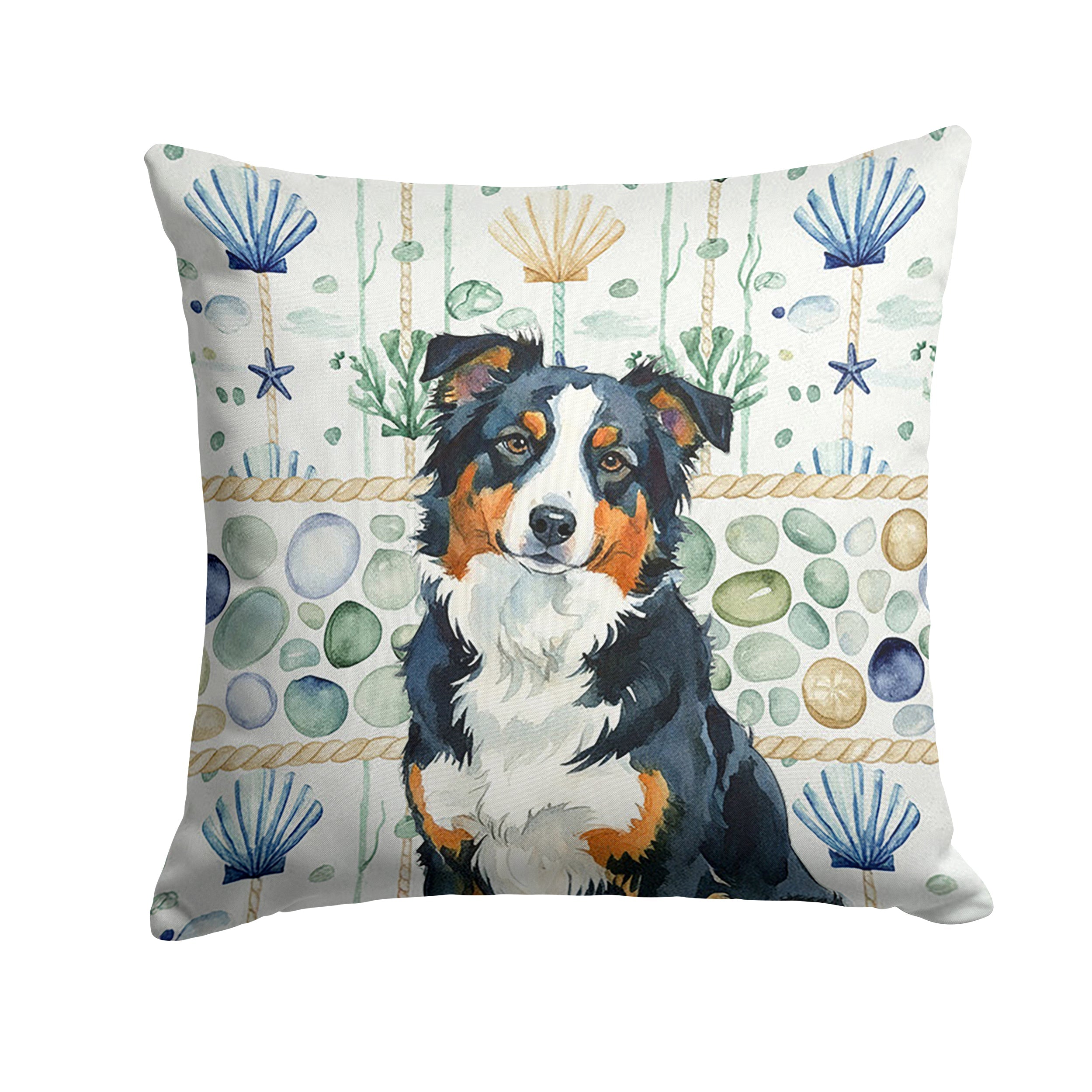 Black Tri American Shepherd Coastal Sea Glass Decorative Throw Pillow 14x14 Indoor Outdoor Accent Cushion, Fabric Cover with Insert for Sofa, Bed, Porch & Living Room