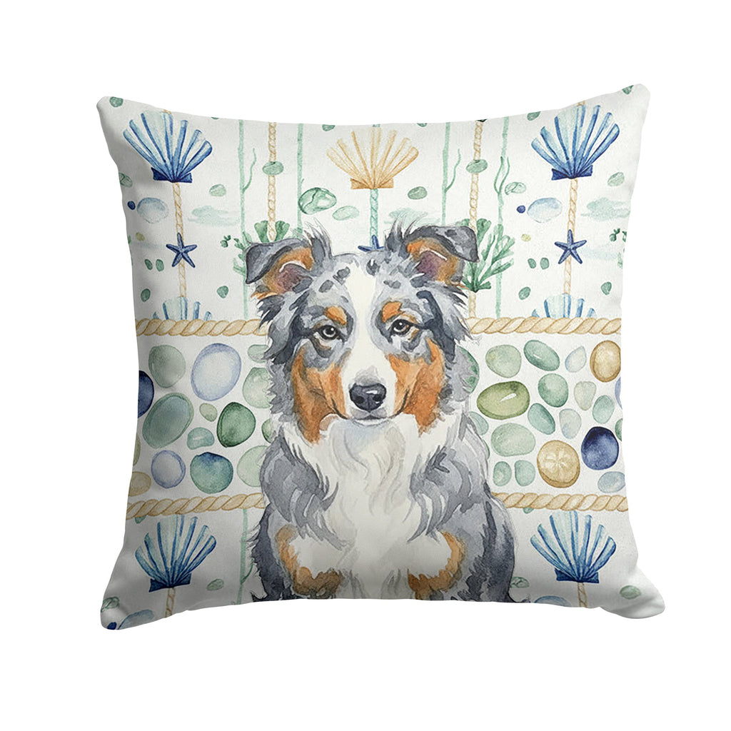 Blue Merle American Shepherd Coastal Sea Glass Decorative Throw Pillow 18x18 Indoor Outdoor Accent Cushion, Fabric Cover with Insert for Sofa, Bed, Porch & Living Room