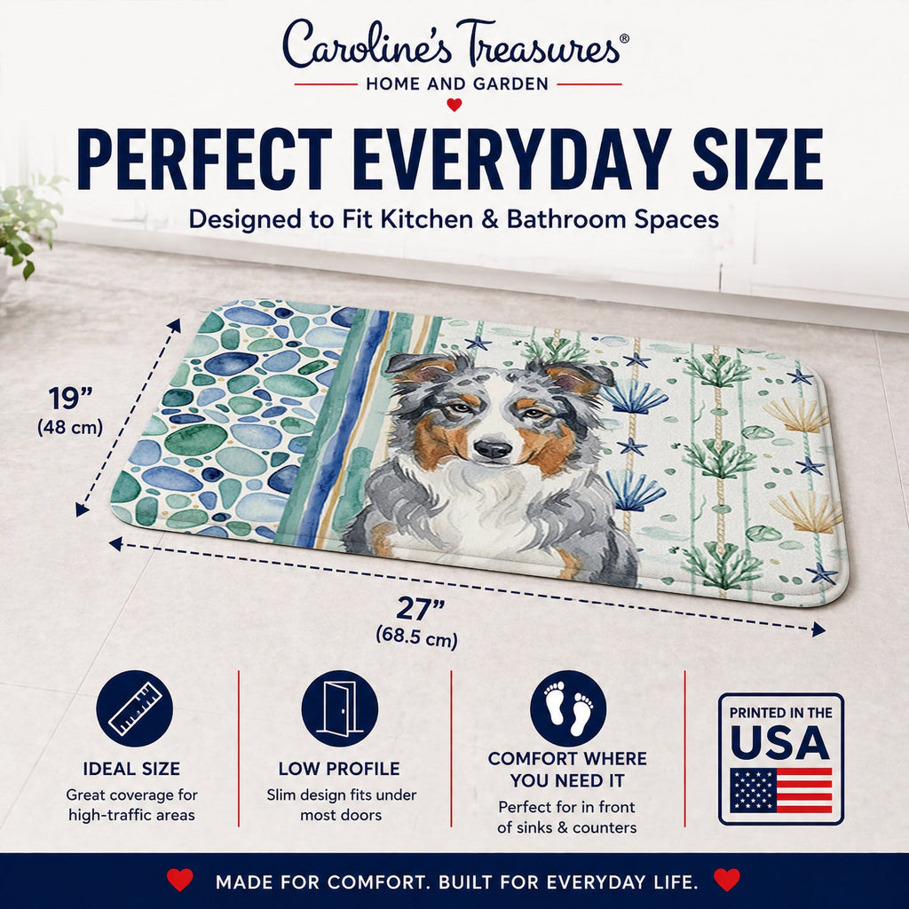 Blue Merle American Shepherd Coastal Sea Glass Memory Foam Kitchen Mat Machine Washable Anti-Fatigue Cushion Comfort Bath or Kitchen Rug