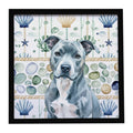 Blue American Staffordshire Terrier Coastal Sea Glass Framed Metal Print Bathroom, Kitchen, Office, Home Decor Wall Art Ready to Hang, Square, 8X8