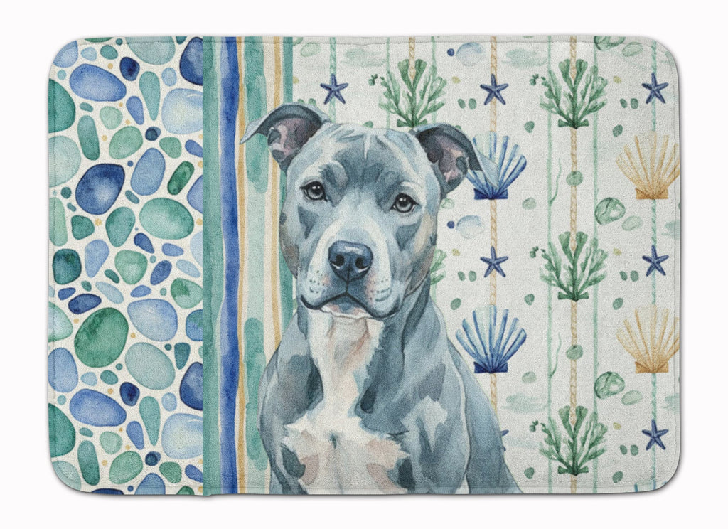 Blue American Staffordshire Terrier Coastal Sea Glass Memory Foam Kitchen Mat Machine Washable Anti-Fatigue Cushion Comfort Bath or Kitchen Rug