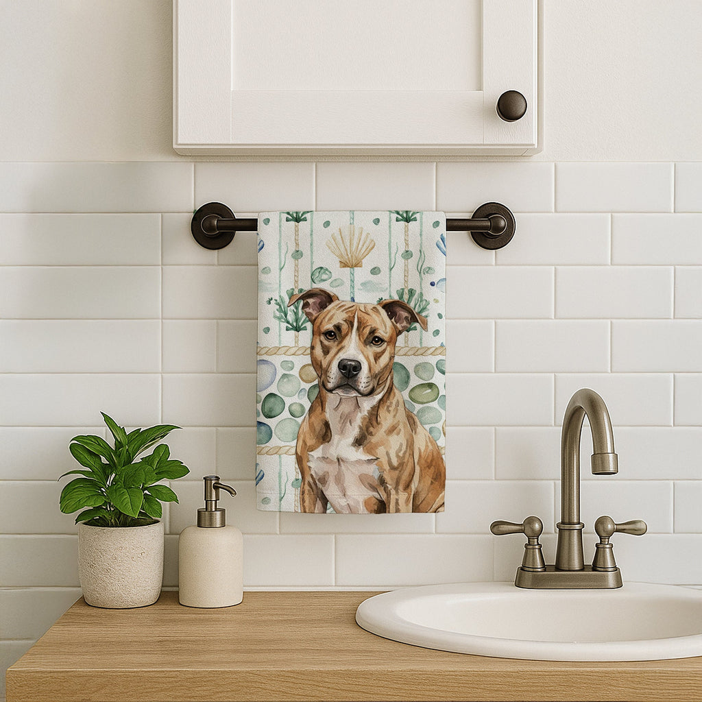 Brindle American Staffordshire Terrier Coastal Sea Glass Kitchen Towel Velour Plush Front and Cotton Loop Back Machine Washable