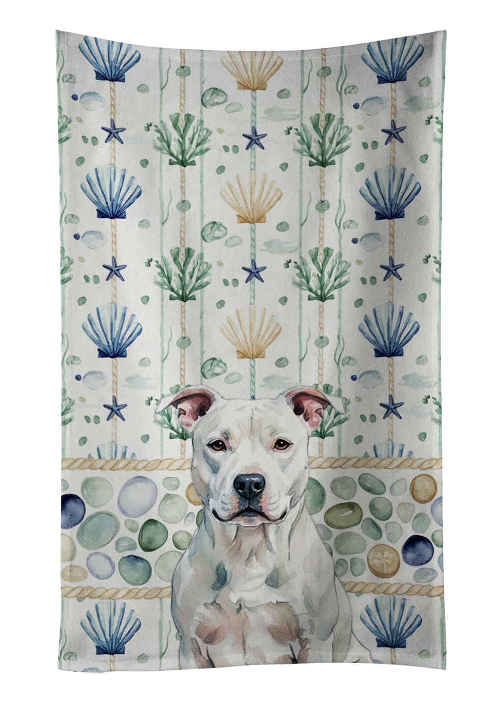 White American Staffordshire Terrier Coastal Sea Glass Kitchen Towel Velour Plush Front and Cotton Loop Back Machine Washable