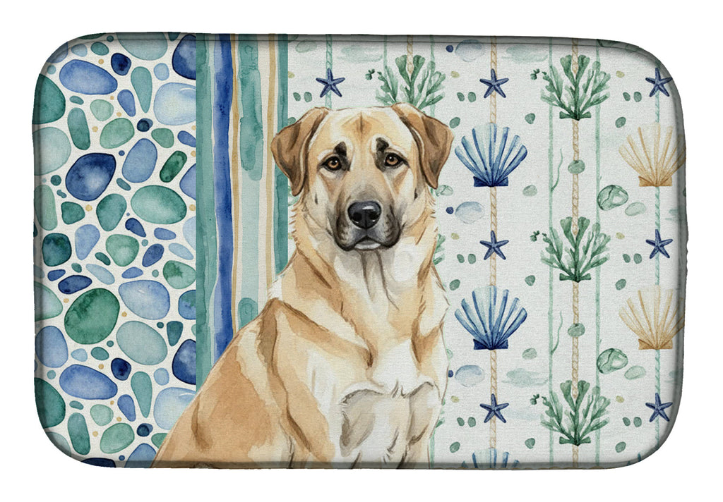 Anatolian Shepherd Dog Coastal Sea Glass Dish Drying Mat Absorbent Dish Drying Mat Pad for Kitchen Counter Dish Drainer Mat for Countertop, 14 x 21", Multicolor