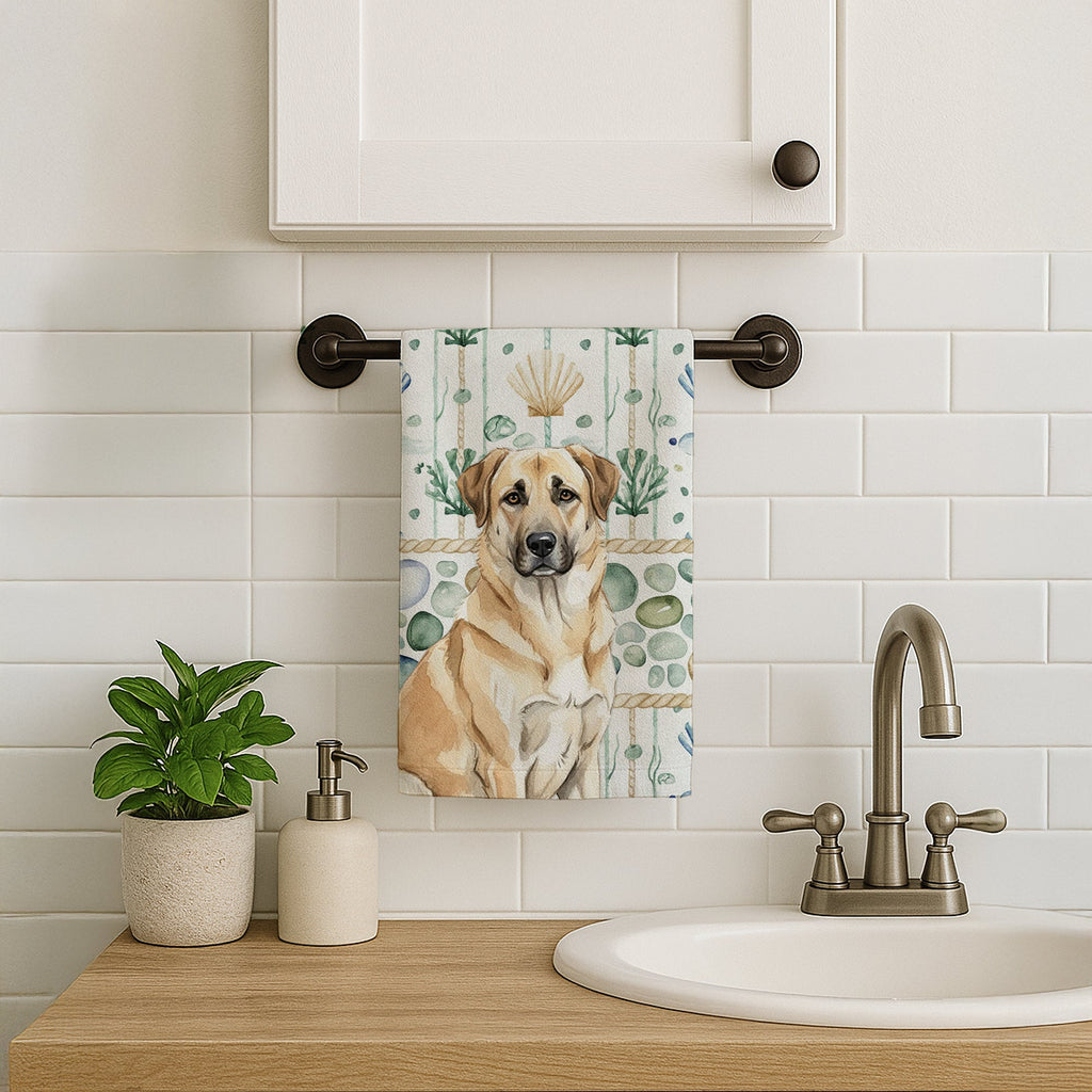 Anatolian Shepherd Dog Coastal Sea Glass Kitchen Towel Velour Plush Front and Cotton Loop Back Machine Washable