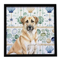 Anatolian Shepherd Dog Coastal Sea Glass Framed Metal Print Bathroom, Kitchen, Office, Home Decor Wall Art Ready to Hang, Square, 8X8
