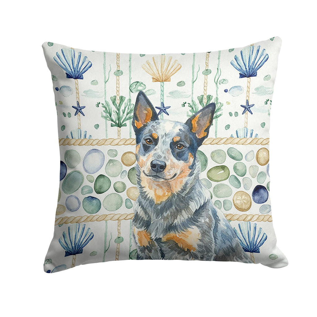 Blue Heeler Australian Cattle Dog Coastal Sea Glass Decorative Throw Pillow 14x14 Indoor Outdoor Accent Cushion, Fabric Cover with Insert for Sofa, Bed, Porch & Living Room