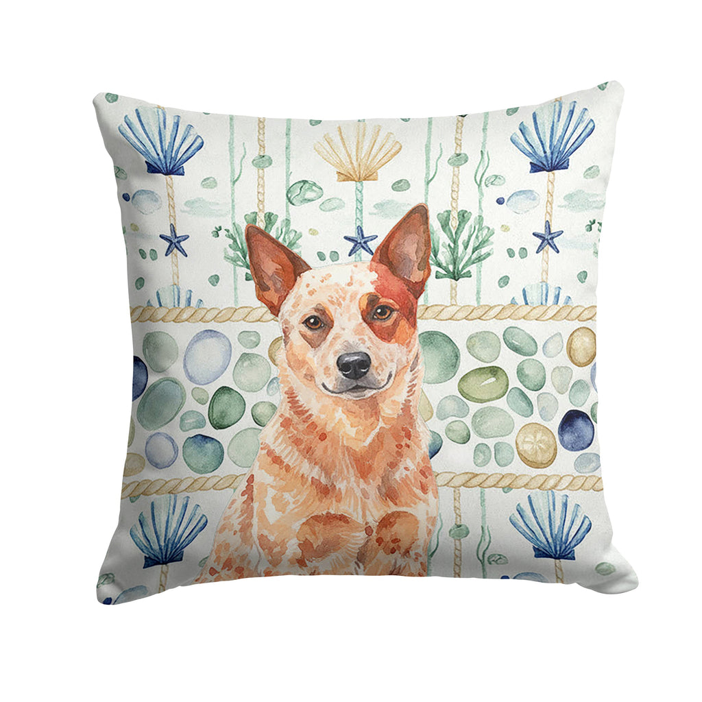 Red Heeler Australian Cattle Dog Coastal Sea Glass Decorative Throw Pillow 14x14 Indoor Outdoor Accent Cushion, Fabric Cover with Insert for Sofa, Bed, Porch & Living Room