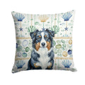 Black Australian Shepherd Coastal Sea Glass Decorative Throw Pillow 18x18 Indoor Outdoor Accent Cushion, Fabric Cover with Insert for Sofa, Bed, Porch & Living Room