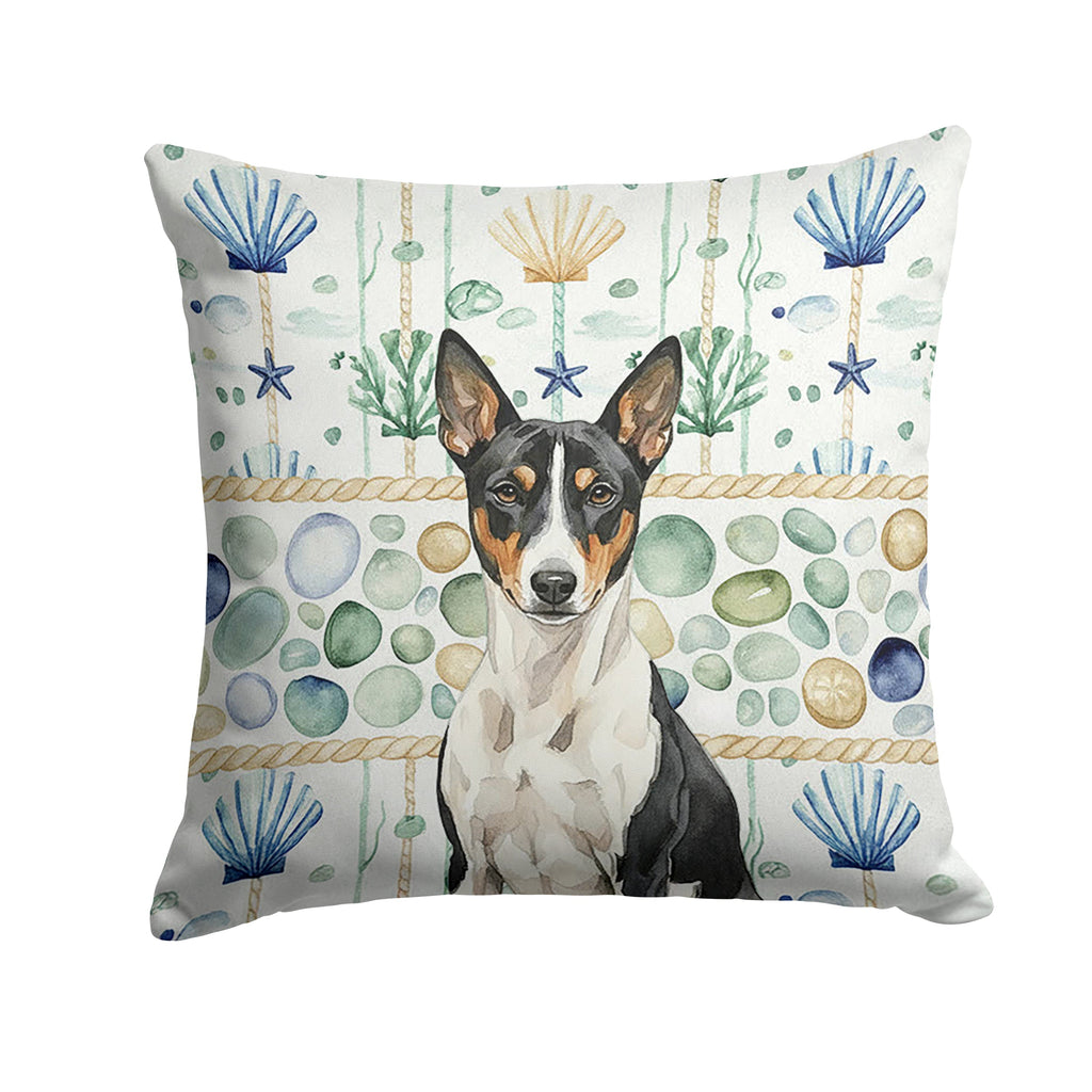 Black and White Basenji Coastal Sea Glass Decorative Throw Pillow 14x14 Indoor Outdoor Accent Cushion, Fabric Cover with Insert for Sofa, Bed, Porch & Living Room