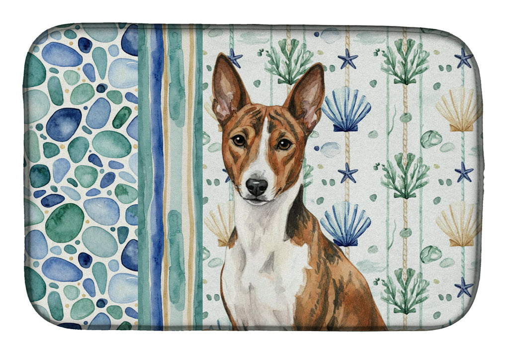 Brindle and White Basenji Coastal Sea Glass Dish Drying Mat Absorbent Dish Drying Mat Pad for Kitchen Counter Dish Drainer Mat for Countertop, 14 x 21", Multicolor