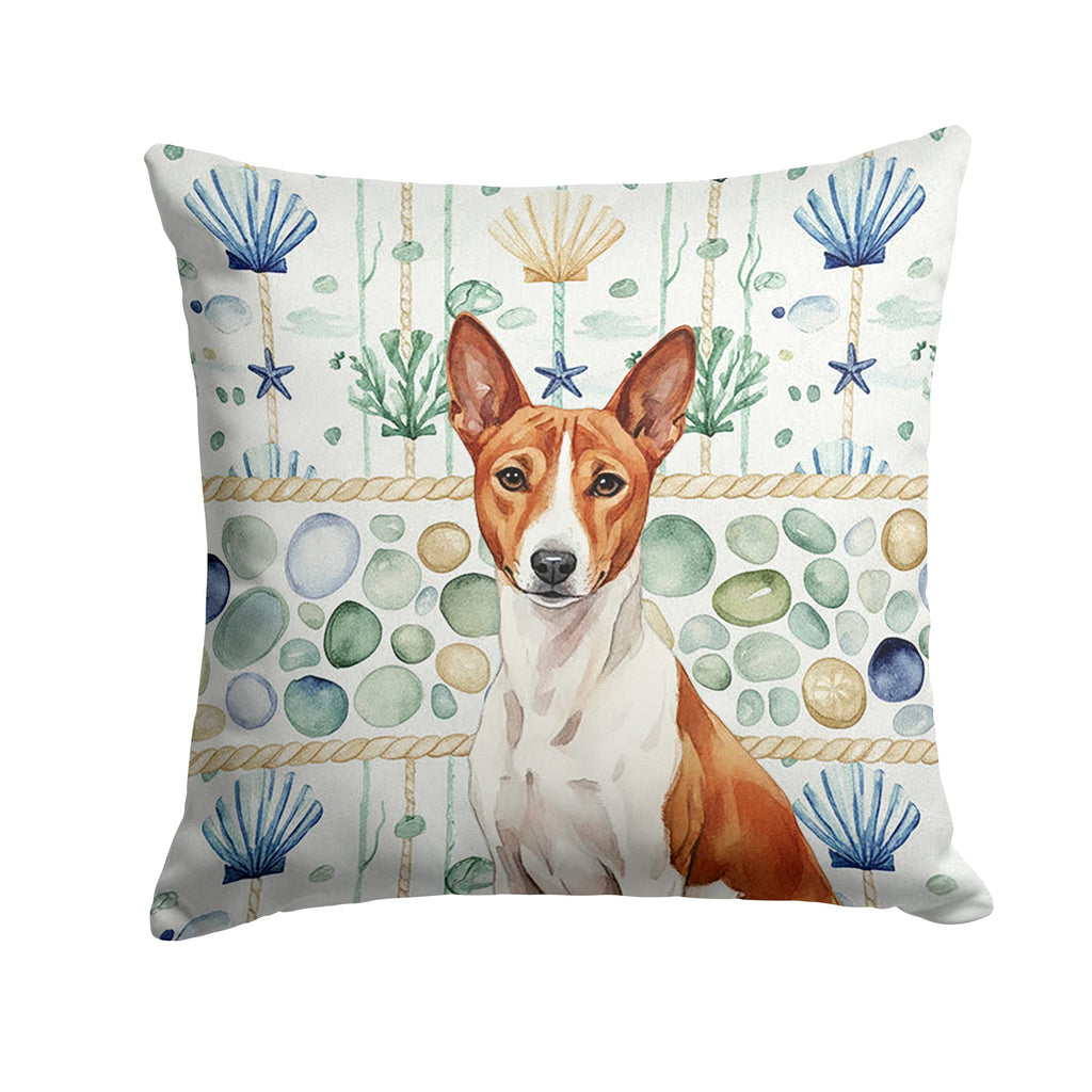 Red and White Basenji Coastal Sea Glass Decorative Throw Pillow 14x14 Indoor Outdoor Accent Cushion, Fabric Cover with Insert for Sofa, Bed, Porch & Living Room