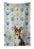 Tricolor and White Basenji Coastal Sea Glass Kitchen Towel Velour Plush Front and Cotton Loop Back Machine Washable