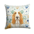 Lemon and White Basset Hound Coastal Sea Glass Decorative Throw Pillow 14x14 Indoor Outdoor Accent Cushion, Fabric Cover with Insert for Sofa, Bed, Porch & Living Room