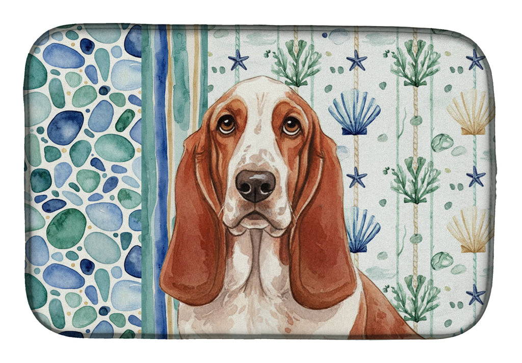 Red and White Basset Hound Coastal Sea Glass Dish Drying Mat Absorbent Dish Drying Mat Pad for Kitchen Counter Dish Drainer Mat for Countertop, 14 x 21", Multicolor