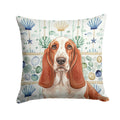Red and White Basset Hound Coastal Sea Glass Decorative Throw Pillow 18x18 Indoor Outdoor Accent Cushion, Fabric Cover with Insert for Sofa, Bed, Porch & Living Room