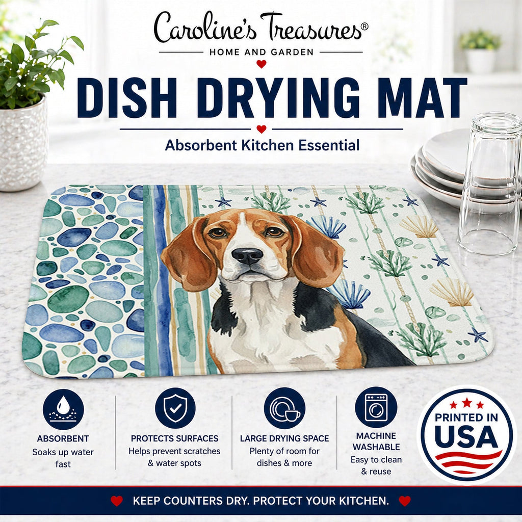Beagle Coastal Sea Glass Dish Drying Mat Absorbent Dish Drying Mat Pad for Kitchen Counter Dish Drainer Mat for Countertop, 14 x 21", Multicolor