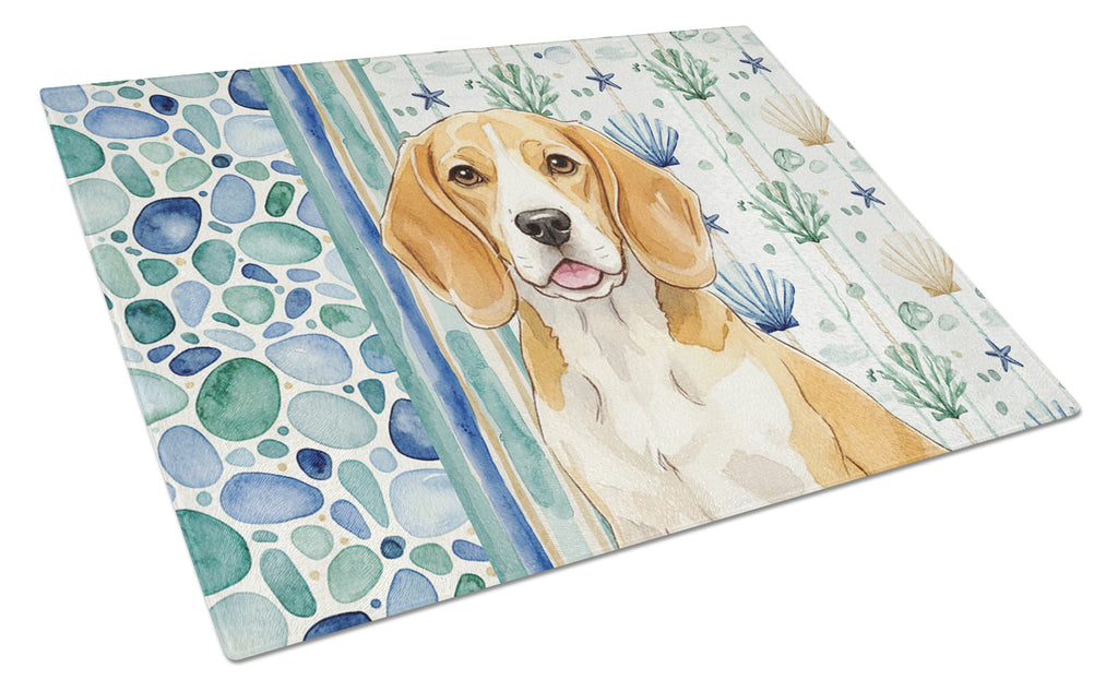 Lemon and White Beagle Coastal Sea Glass Cutting Board Tempered Glass Kitchen Cutting Surface, Heat Resistant Chopping, Non-Slip Feet, Food Prep & Serving