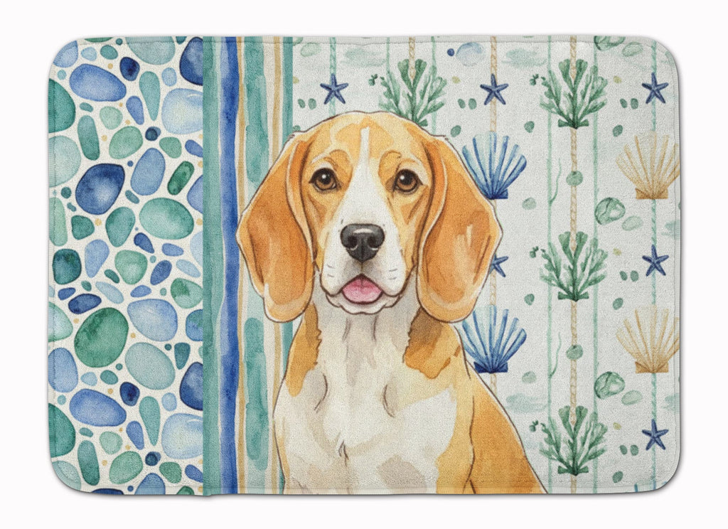 Lemon and White Beagle Coastal Sea Glass Memory Foam Kitchen Mat Machine Washable Anti-Fatigue Cushion Comfort Bath or Kitchen Rug