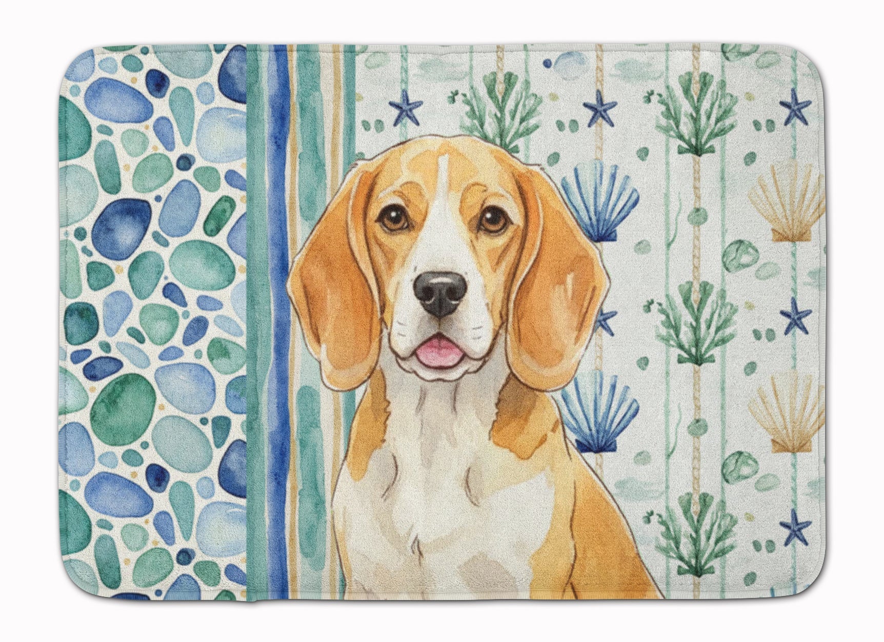 Lemon and White Beagle Coastal Sea Glass Memory Foam Kitchen Mat Machine Washable Anti-Fatigue Cushion Comfort Bath or Kitchen Rug