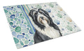 Black Bearded Collie Coastal Sea Glass Cutting Board Tempered Glass Kitchen Cutting Surface, Heat Resistant Chopping, Non-Slip Feet, Food Prep & Serving