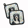 Black Bearded Collie Coastal Sea Glass Pot Holder Set of 2 Heat Resistant Quilted Hot Pads 7.5 x 7.5 Inch, Insulated Kitchen Trivets for Cooking & Baking