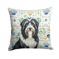 Black Bearded Collie Coastal Sea Glass Decorative Throw Pillow 14x14 Indoor Outdoor Accent Cushion, Fabric Cover with Insert for Sofa, Bed, Porch & Living Room