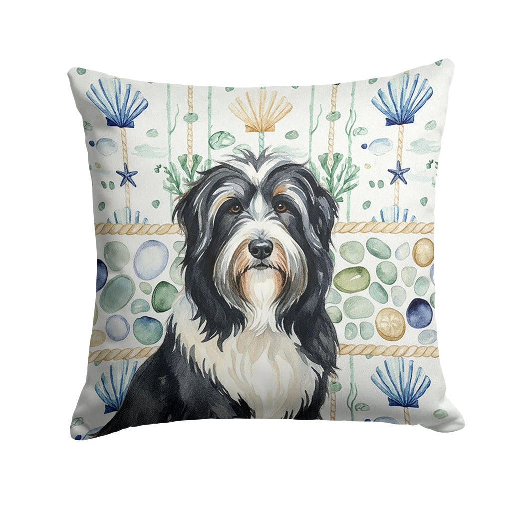 Black Bearded Collie Coastal Sea Glass Decorative Throw Pillow 18x18 Indoor Outdoor Accent Cushion, Fabric Cover with Insert for Sofa, Bed, Porch & Living Room
