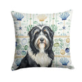 Black Bearded Collie Coastal Sea Glass Decorative Throw Pillow 18x18 Indoor Outdoor Accent Cushion, Fabric Cover with Insert for Sofa, Bed, Porch & Living Room