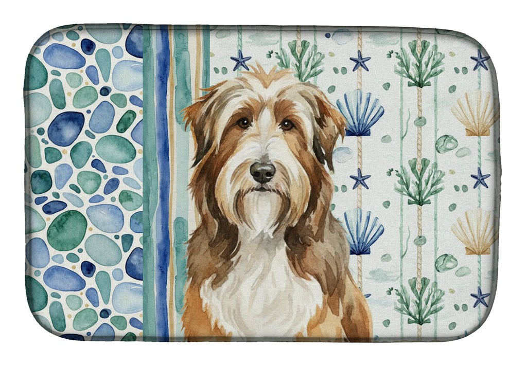 Brown Bearded Collie Coastal Sea Glass Dish Drying Mat Absorbent Dish Drying Mat Pad for Kitchen Counter Dish Drainer Mat for Countertop, 14 x 21", Multicolor