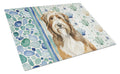 Brown Bearded Collie Coastal Sea Glass Cutting Board Tempered Glass Kitchen Cutting Surface, Heat Resistant Chopping, Non-Slip Feet, Food Prep & Serving