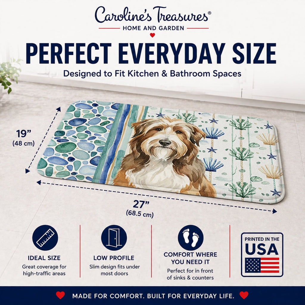 Brown Bearded Collie Coastal Sea Glass Memory Foam Kitchen Mat Machine Washable Anti-Fatigue Cushion Comfort Bath or Kitchen Rug