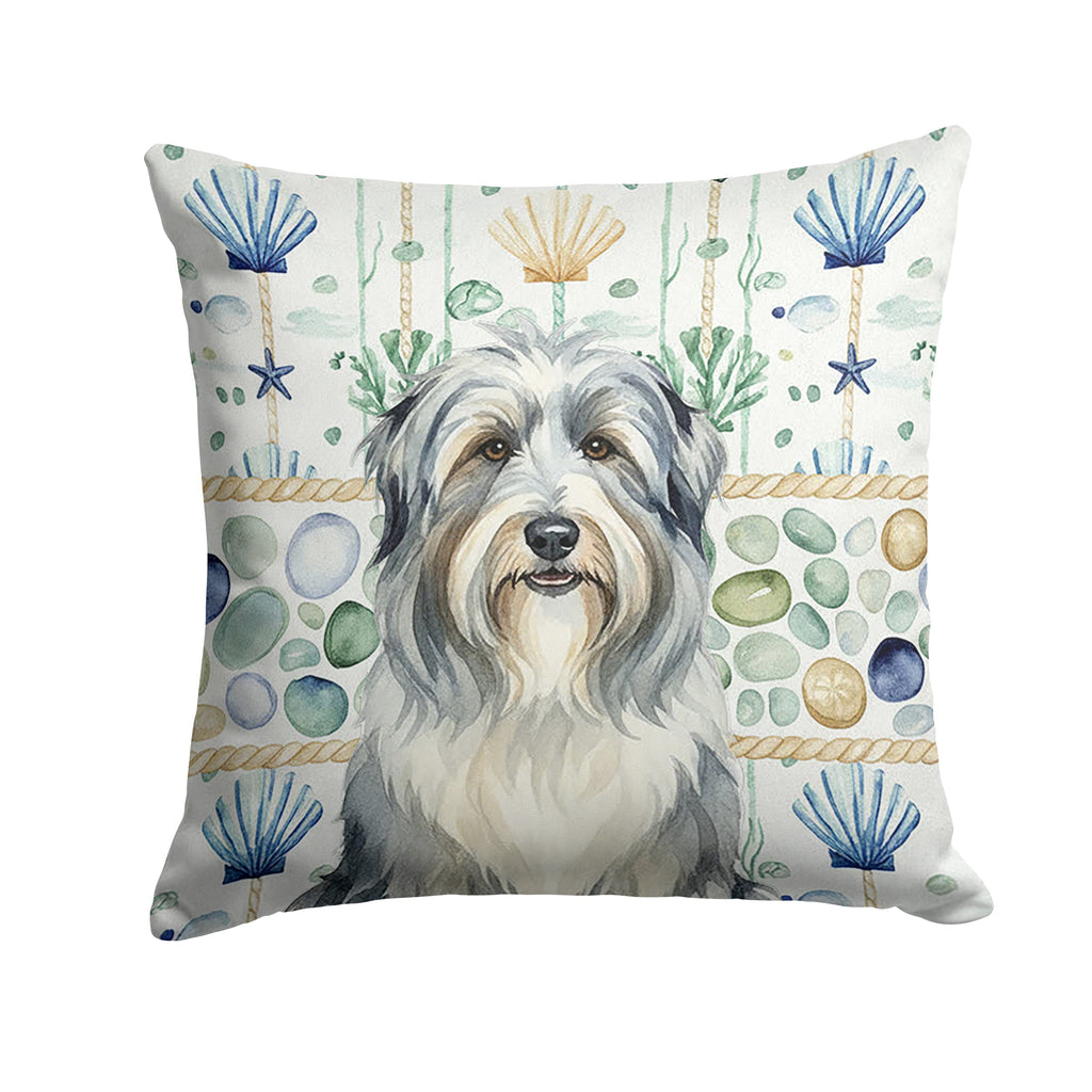 Bearded Collie Coastal Sea Glass Decorative Throw Pillow 14x14 Indoor Outdoor Accent Cushion, Fabric Cover with Insert for Sofa, Bed, Porch & Living Room
