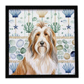 Fawn Bearded Collie Coastal Sea Glass Framed Metal Print Bathroom, Kitchen, Office, Home Decor Wall Art Ready to Hang, Square, 8X8