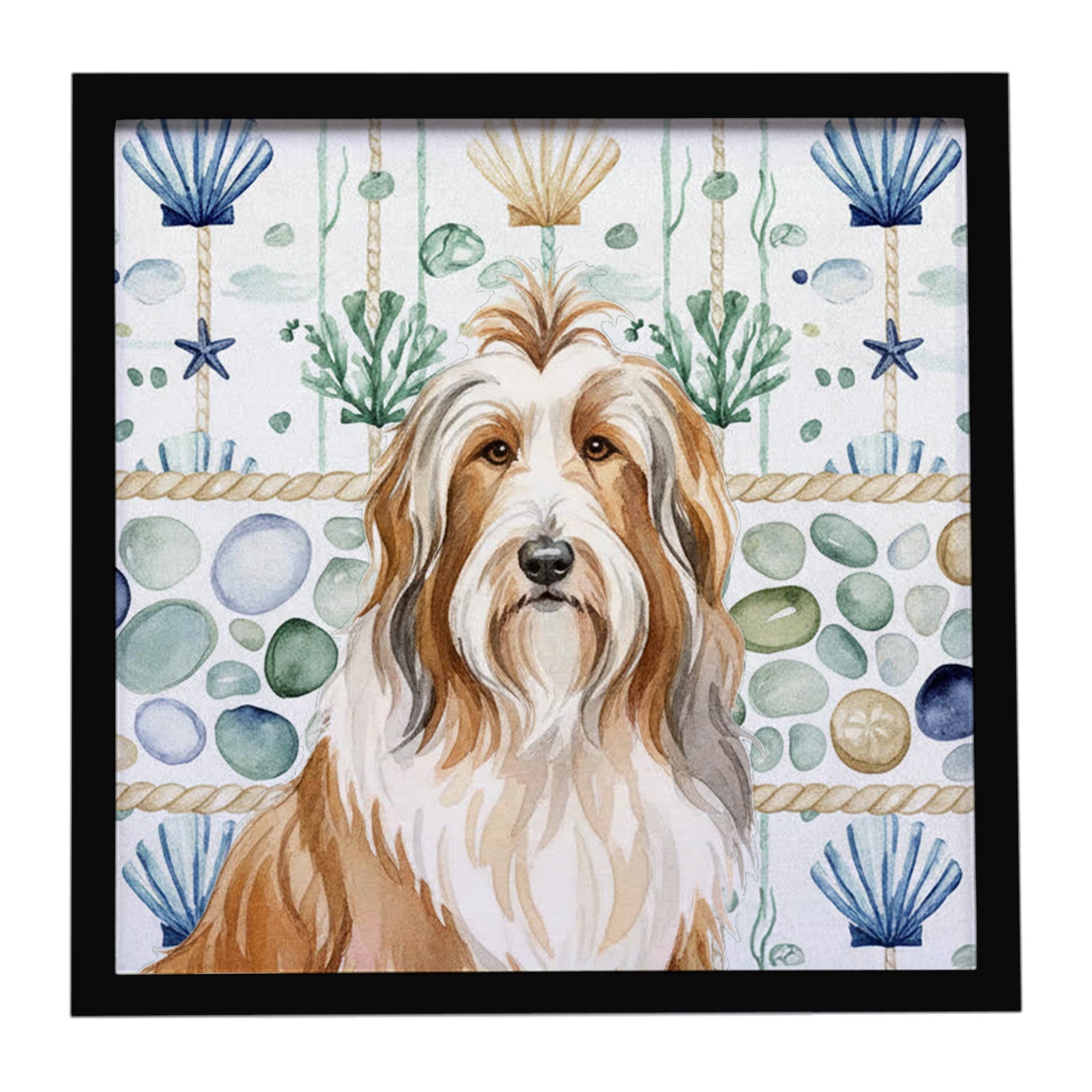 Fawn Bearded Collie Coastal Sea Glass Framed Metal Print Bathroom, Kitchen, Office, Home Decor Wall Art Ready to Hang, Square, 8X8