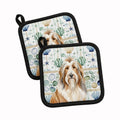 Fawn Bearded Collie Coastal Sea Glass Pot Holder Set of 2 Heat Resistant Quilted Hot Pads 7.5 x 7.5 Inch, Insulated Kitchen Trivets for Cooking & Baking