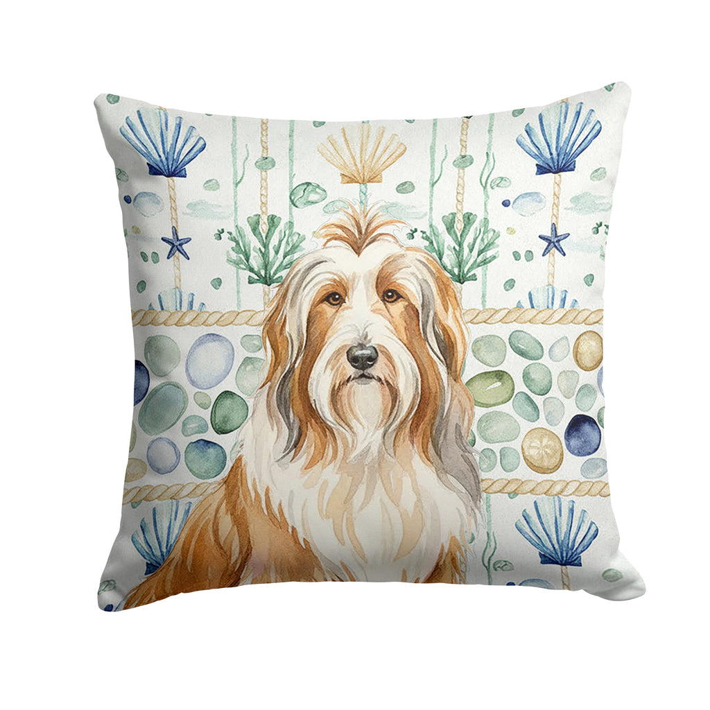 Fawn Bearded Collie Coastal Sea Glass Decorative Throw Pillow 14x14 Indoor Outdoor Accent Cushion, Fabric Cover with Insert for Sofa, Bed, Porch & Living Room