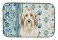 White and Tan Bearded Collie Coastal Sea Glass Dish Drying Mat Absorbent Dish Drying Mat Pad for Kitchen Counter Dish Drainer Mat for Countertop, 14 x 21", Multicolor