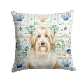 White and Tan Bearded Collie Coastal Sea Glass Decorative Throw Pillow 18x18 Indoor Outdoor Accent Cushion, Fabric Cover with Insert for Sofa, Bed, Porch & Living Room