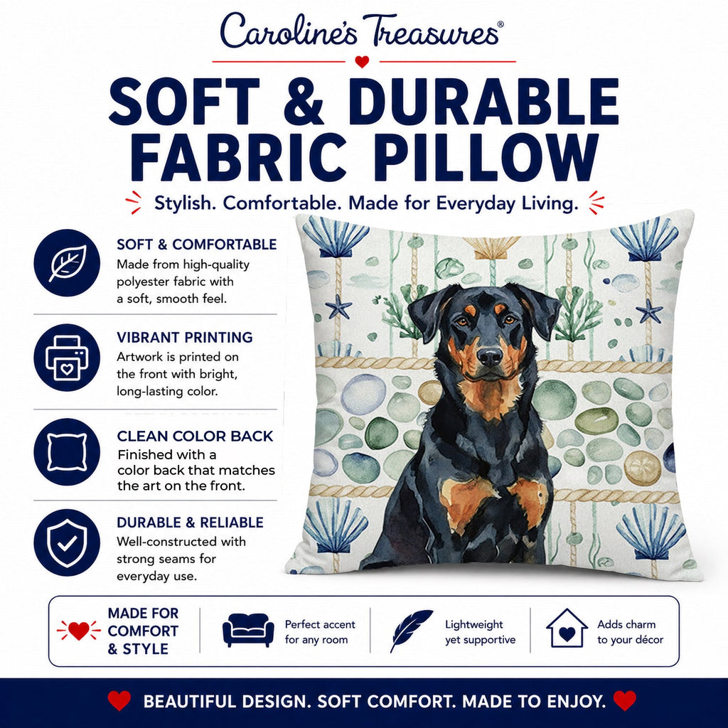 Beauceron Coastal Sea Glass Decorative Throw Pillow 14x14 Indoor Outdoor Accent Cushion, Fabric Cover with Insert for Sofa, Bed, Porch & Living Room