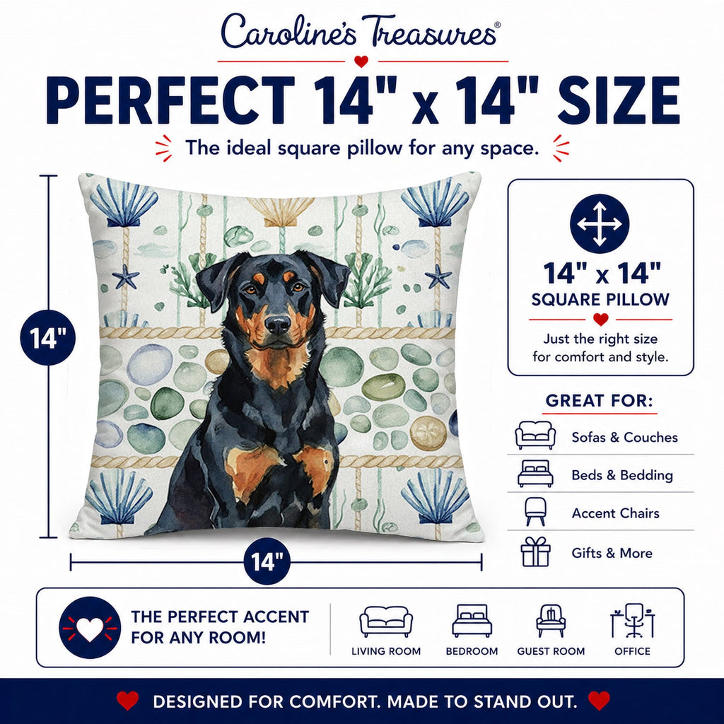 Beauceron Coastal Sea Glass Decorative Throw Pillow 14x14 Indoor Outdoor Accent Cushion, Fabric Cover with Insert for Sofa, Bed, Porch & Living Room