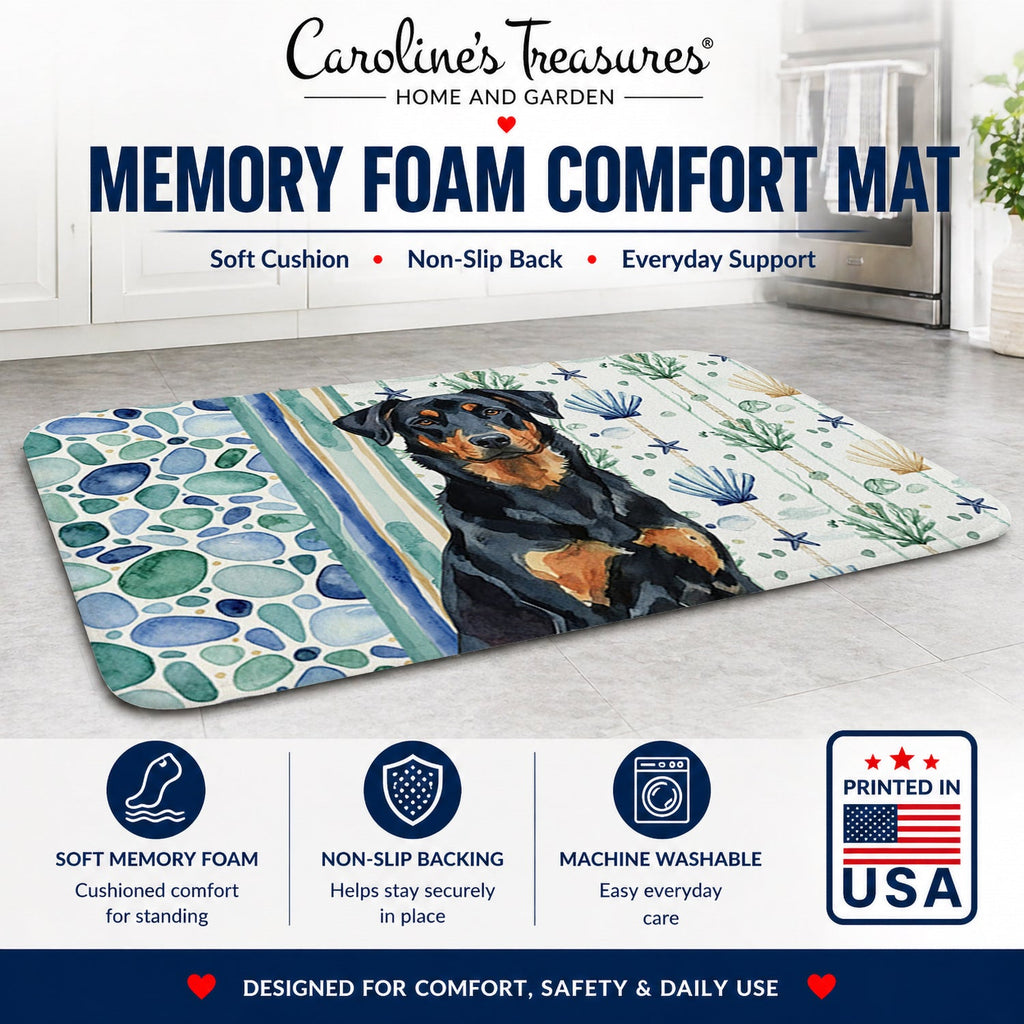 Beauceron Coastal Sea Glass Memory Foam Kitchen Mat Machine Washable Anti-Fatigue Cushion Comfort Bath or Kitchen Rug