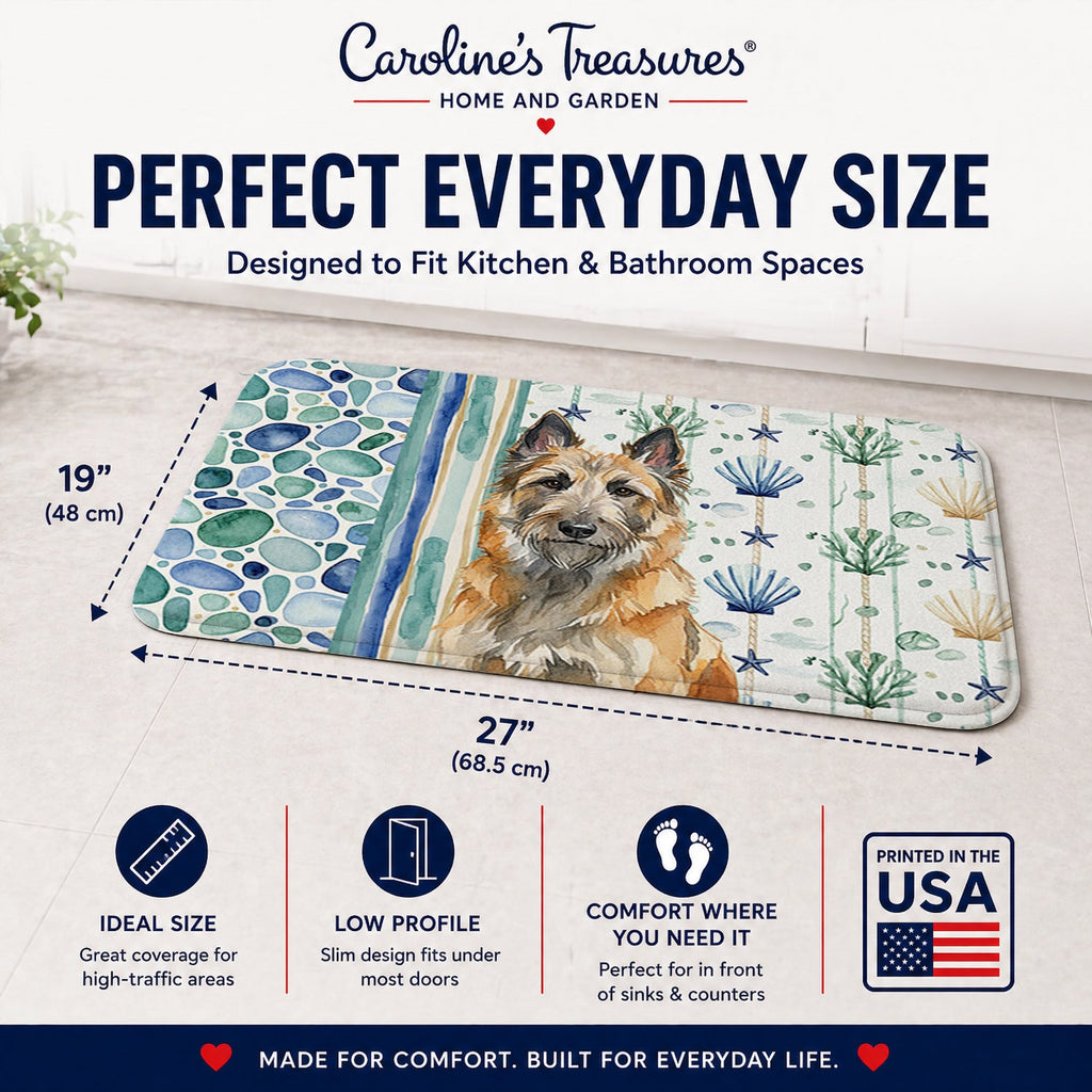 Belgian Laekenois Coastal Sea Glass Memory Foam Kitchen Mat Machine Washable Anti-Fatigue Cushion Comfort Bath or Kitchen Rug
