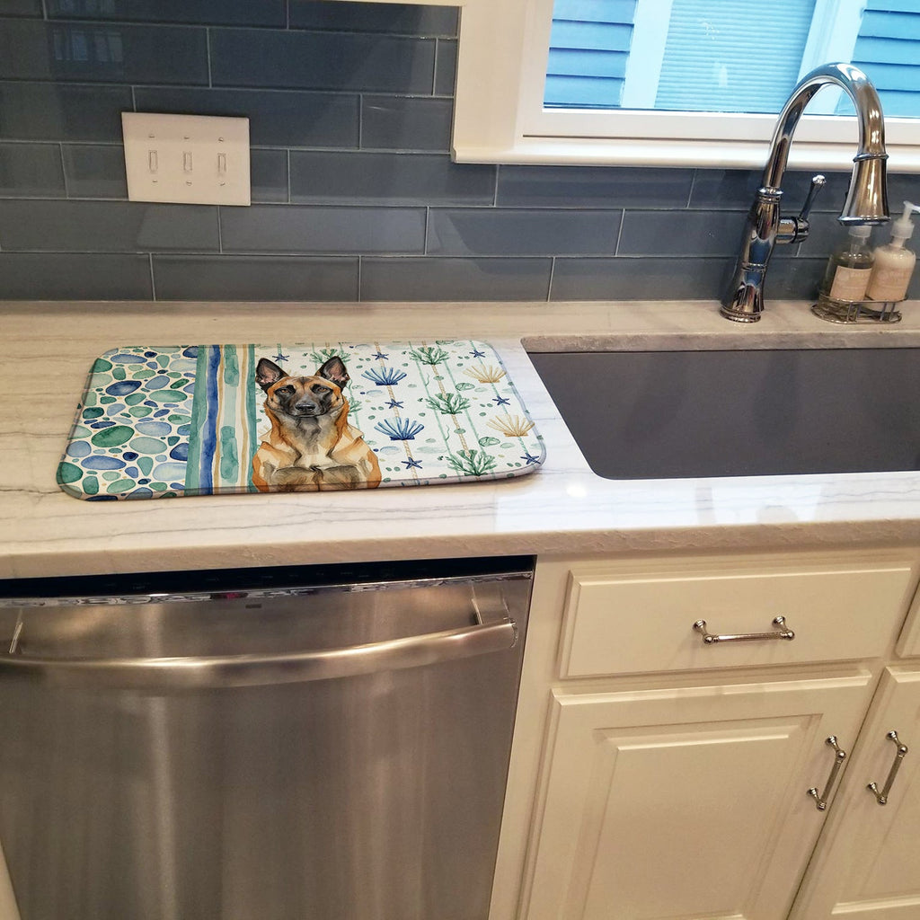 Belgian Malinois Coastal Sea Glass Dish Drying Mat Absorbent Dish Drying Mat Pad for Kitchen Counter Dish Drainer Mat for Countertop, 14 x 21", Multicolor